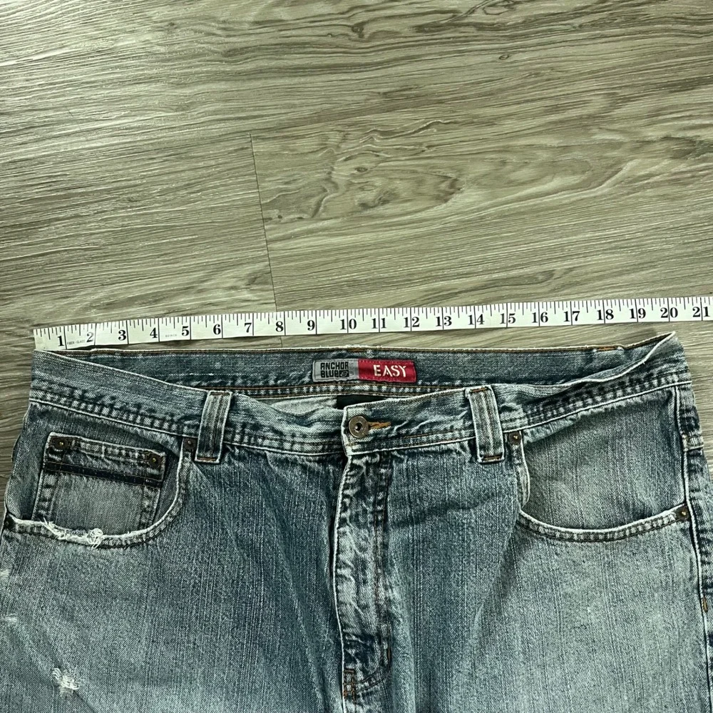 Anchor Blue Easy Fit Light Wash Distressed Raw Hem Jeans Mens 40x25.5